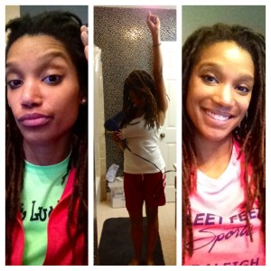 Hot mess of a head, freshly shampooed head, and clean and twisted head. 